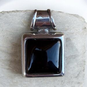 Vintage Sterling Silver 925 Thailand Black Onyx Square Statement Pendant 8g